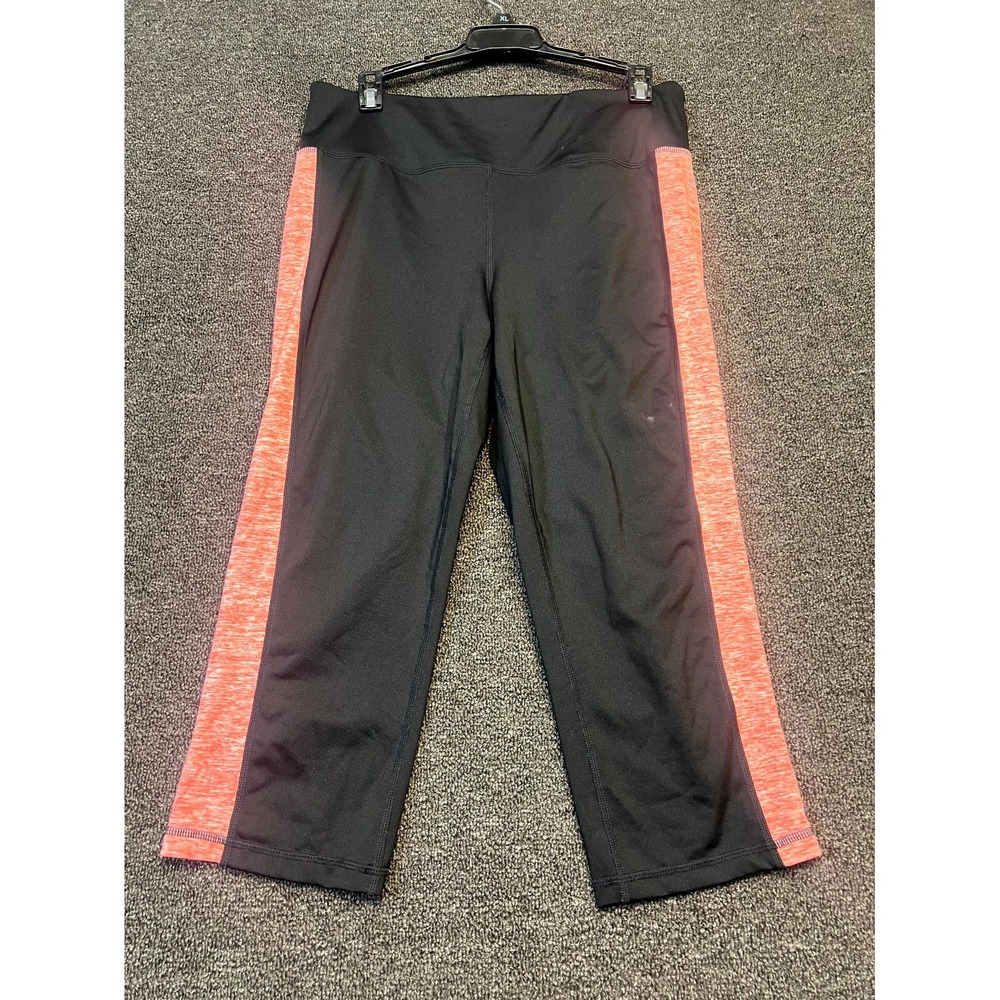 Ideology Cropped Leggings Womens Large Black Two Tone Stretch Yoga Gym Workout